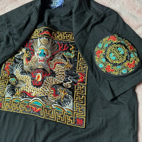 Vancarhell Women's Size Medium Tshirt Embroidered Chinese Dragon Black Y2K - Picture 7 of 12